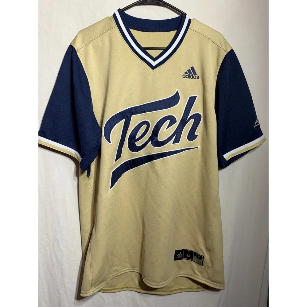 Adidas Georgia Tech Yellow Jackets Baseball Jersey Gold Navy #19 Mens Size 44